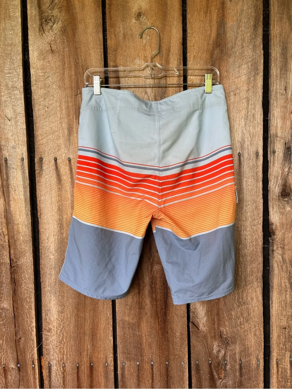 O’Neill Board Shorts Mens Size 30 Gray Orange Striped Surf Swim Trunks Stretch
